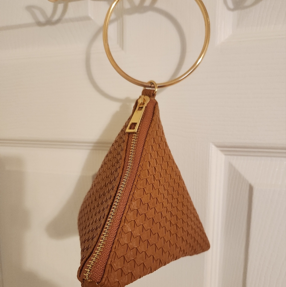 Cognac brown pyramid clutch